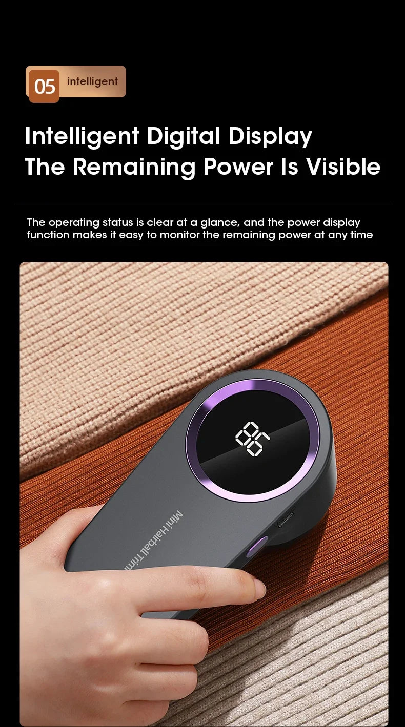 Portable Rechargeble Lint Remover and Hairball Trimmer with LED Display